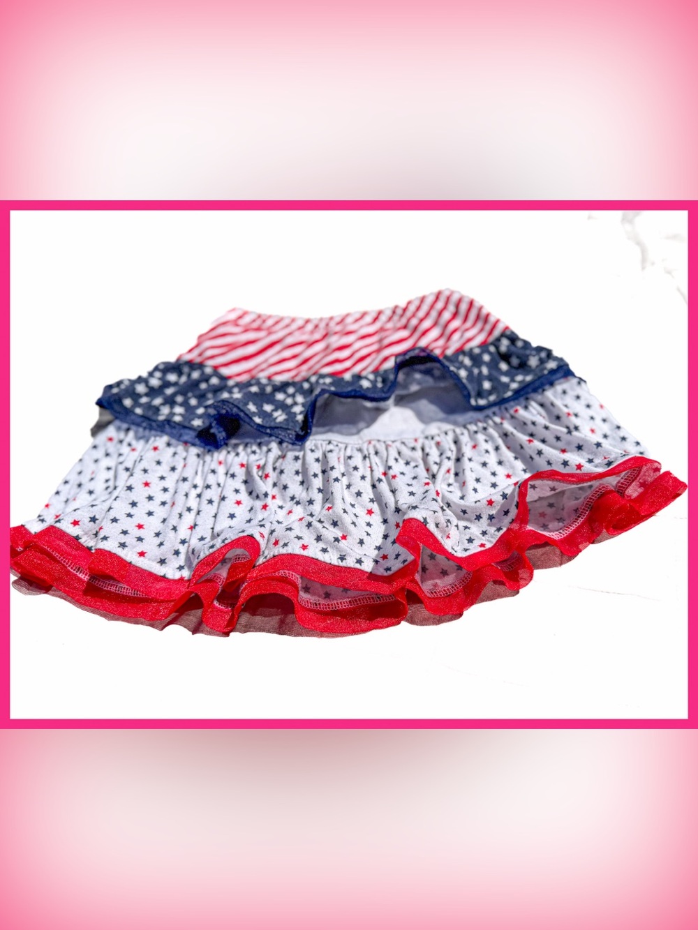 QUICK SHIP DISCOUNTED 4th of July Stars & Stripes Ruffle Tier Skort Skirt Girl 4 - Picture 2 of 5